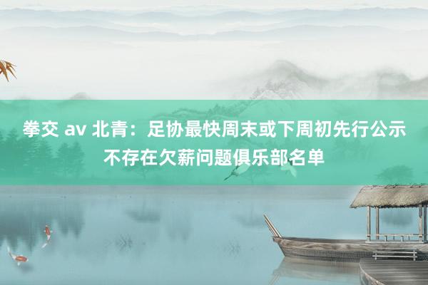 拳交 av 北青：足协最快周末或下周初先行公示不存在欠薪问题俱乐部名单
