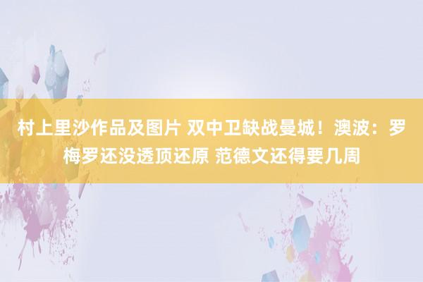 村上里沙作品及图片 双中卫缺战曼城！澳波：罗梅罗还没透顶还原 范德文还得要几周